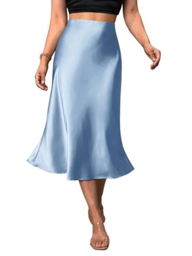 Women's Summer High Waist Solid Satin A-line Skirt Going Out Outfits