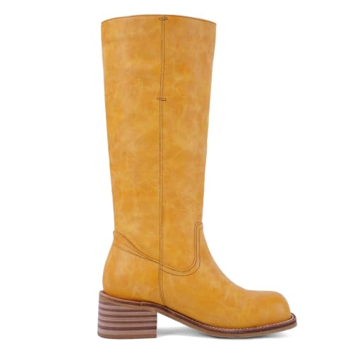 Image of UBWDU Women's Knee High Boots Chunky Block Heel Long Boots Square Toe Low Heel Boots for Women