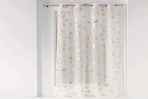 Douceur d'intérieur panneau a oeillets 140 x 240 cm voile sable imprime metallise ginkgold