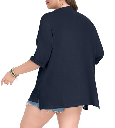 Image of Lastshe Womens Plus Size Cardigan Short Sleeve Lightweight Loose Cover Ups Open Front Sweaters Summer Cardigan