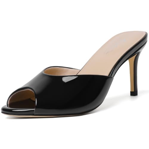 Image of Mostrin Kitten Heels for Women Summer Mules Heels Stiletto Heeled Sandals Slip On Backless Dressy Womens Sandals