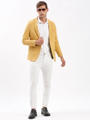 Image of SHOWOFFFF Men Solid Single Breasted Casual Blazer | Notched Lapel Full Sleeves Cotton Blazer for Mens | Slim Fit Regular Length Blazer for Men's
