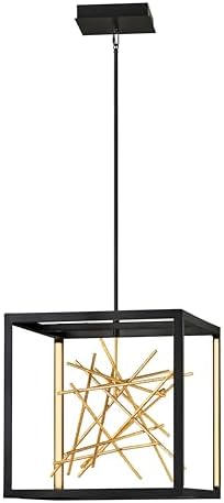Fredrick Ramond Styx Large LED Open Frame Pendant - Modern Glam, Adjustable Height, Integrated LED Included - Black with Gilded Gold Accents