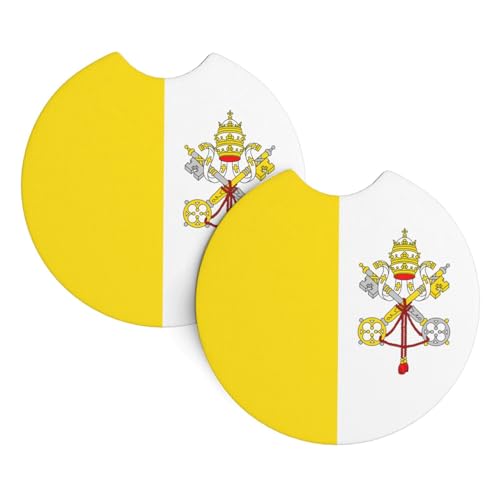 HYTTER Lot de 2 sous-verres de voiture imprimés drapeau du Vatican – Durable et imperméable pour la protection et la décoration intérieure de la voiture