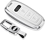 SANRILY Keyless White Key Fob Cover for Audi A6 A7 A8 2020 2021 E-tron Q8 Q7 Metal Leather Key Protector Case Shell with Keychain