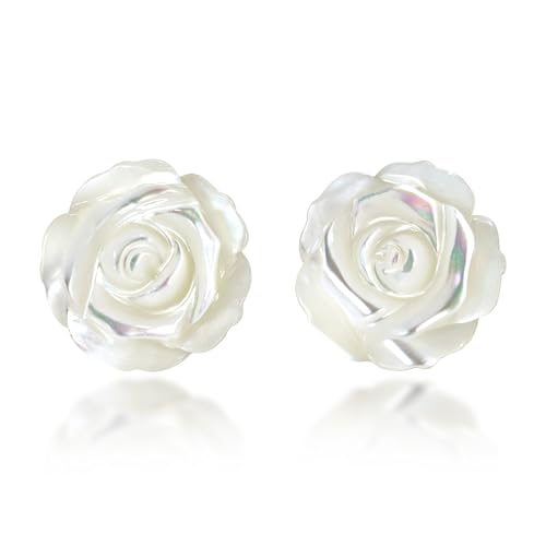 AeraVida White Mother of Pearl Stud Earrings | 925 Sterling Silver | Elegant Carved Floral Earrings | Classic Pearl Jewelry for Women | Lightweight & Timeless