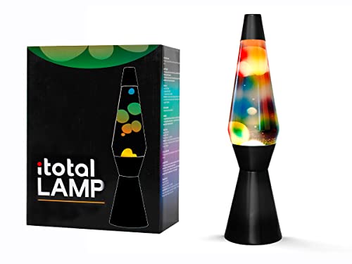 I-TOTAL® - Lampada Lava Spaceship Colorata Effetto Bolle Ipnotico, Design Retrò, Cera Fluida, Luce Rilassante, Lampada Decorativa per Casa e Ufficio (Base Nera, Liquido Trasparente e Cera Arcobaleno)