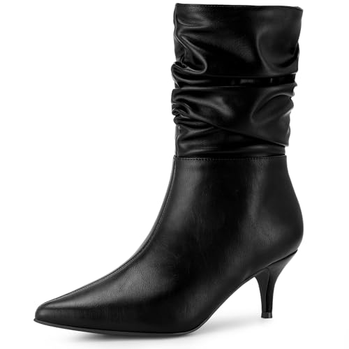 Perphy Pointed Toe Slouch Kitten Heel Boot Mid-Calf Boots for Women