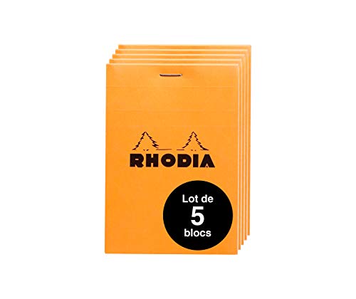 RHODIA 12200Amzc - Lot de 5 Bloc-Notes Agrafés N°12 Orange - 8,5 x 12 cm - Petits Carreaux - 80 Feuilles Détachables - Papier Clairefontaine Blanc 80 g/m -...