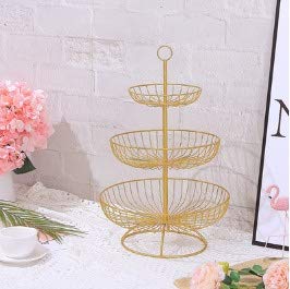Cesta de fruta de 3 capas YUQI en color oro para organizar tu cocina con estilo retro