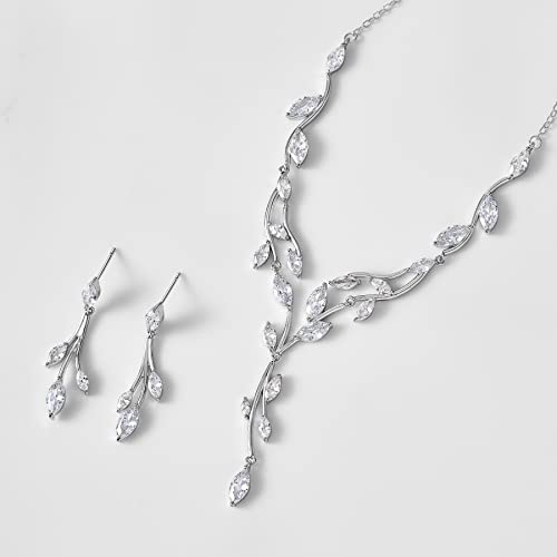 SWEETV Jewelry Set for Women, Cubic Zirconia Marquise Vine Cluster Bridal Earrings and Necklace Set, Bridal Jewelry Set for Wedding Prom4