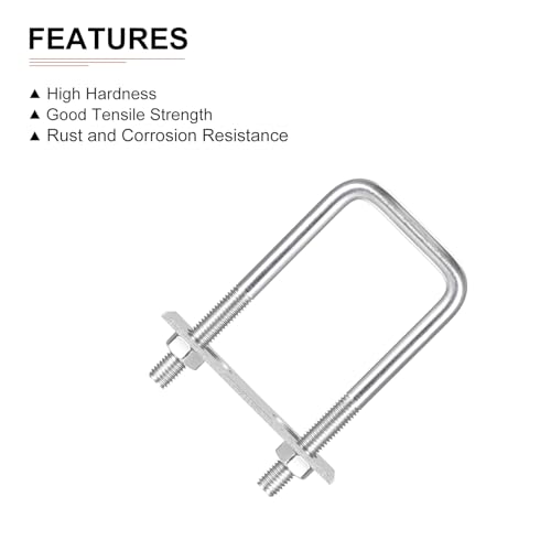Image of DTGN M10x50x120mm(ThreadxWxL) Square U Bolt - 2Pack - Good for Trailer Pipe Replacement Parts - 304 Stainless Steel U Shape Bolts