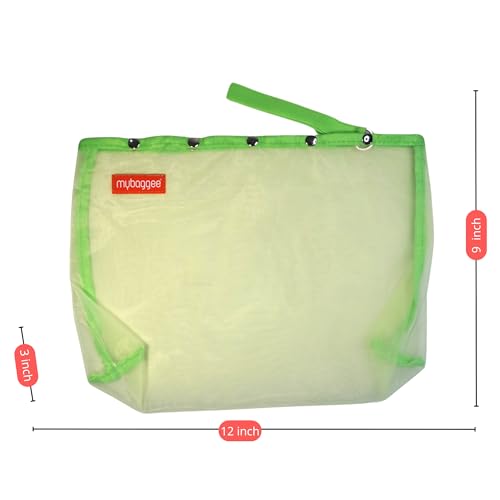 Image of Large 5 Snaps Mesh Travel Knitting Bag with Snap Opening, Lightweight Nylon Storage Pouch for Yarns, Needles and Accessories (Green)