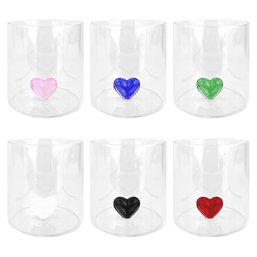 IlGruppone Set 6 Bicchieri 3D in Vetro Borosilicato 36 CL in Resistenti con Figura all'Interno Bicchiere Design Moderno Cucina - Heart