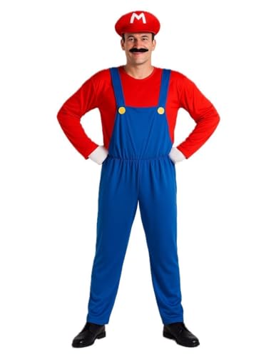 Policcinella Disfraz de Fontanero de Videojuego, Adulto, Hombre,