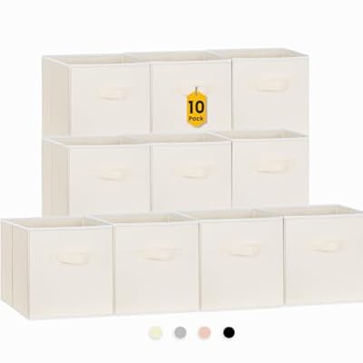Criusia Storage Cubes, 11 Inch Clothes Storage Bins with Dual Handles (10 Pack), Fabric Collapsible Storage Bins for Shelves Closet, Cubby Organizer Bins for Clothing Toys Blanket Yarns (Beige)