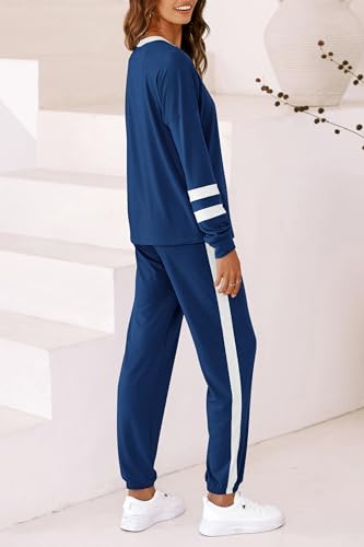 Image of PRETTYGARDEN Women's Two Piece Outfit Long Sleeve Crewneck Pullover Tops And Long Pants Tracksuit | Long Sleeve Shirts, Jogger Pants Pockets, Matching Track Suits, Fall Spring Comfy Clothes for Casual Outing, Cruise, Airport