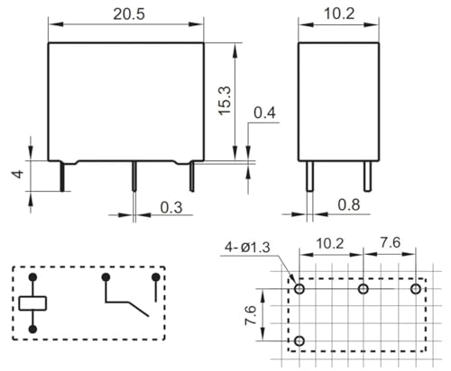 Relé HF33F 024-HSL para placas impresas con bobina de 24V de 4 pines y capacidad de 5A 2