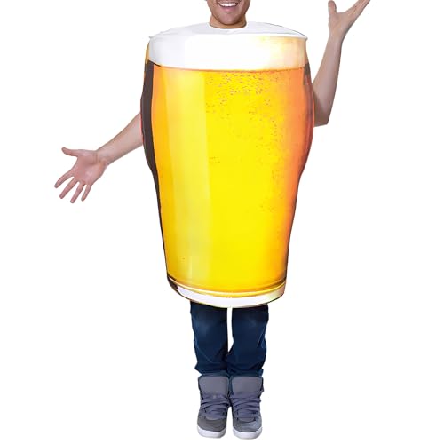 Costume de bière adulte homme Une tasse de bière Halloween Cosplay Costume drôle Bold Drôle Combinaison Taille unique, Jaune 01., Taille unique