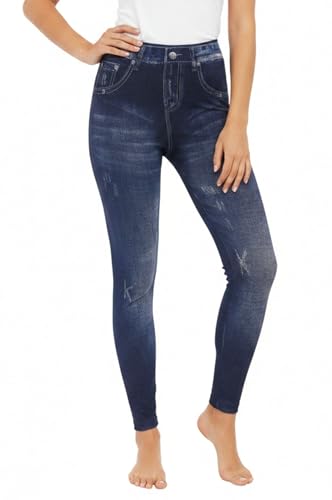 KMystic Women's Denim Print Fake Jeans Leggings (Letters)