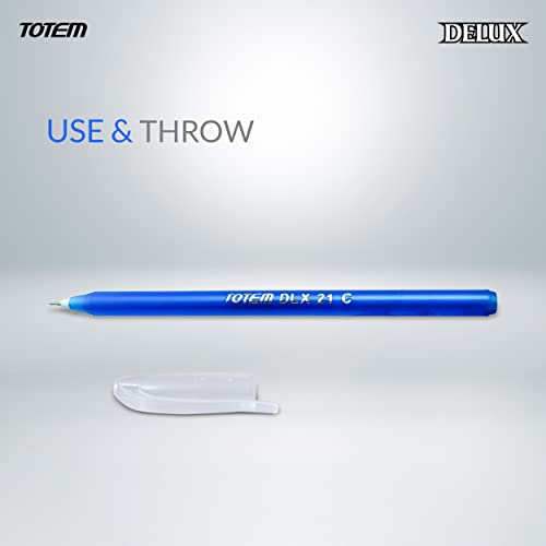 TOTEM Delux Ball | 60 Blue Ink Pen | Lightweight & Colourful Body Design | 0.7 mm Tip | Use & Throw Pens | For One Time Use | Smooth Writing | Ideal for School, Office & Business