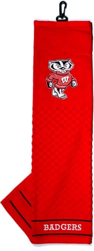 Image of Team Golf NCAA Wisconsin Badgers Embroidered Golf Towel, Checkered Scrubber Design, Embroidered-Logo (Pack of 6)