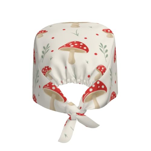 Flat Mushrooms for Women Scrub Caps Adjustable Working Cap Sweatband Tie Back Bouffant Hat -3