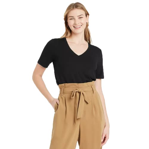 A New Day Women's Short Sleeve V-Neck T-Shirt - (as1, Alpha, l, Regular, Regular, Black, Large)