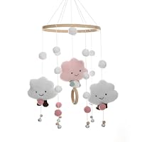 Mobile Baby Windspiele, Wolke Puppe , Holz mit Filzbällen 3D , Bettglocke Anhänger für Babybett Jungen und Mädchen (Rosa)
