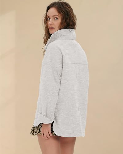 Locachy Women's Casual Oversized Polo Neck Sweatshirt Lapel Long Sleeve Button Pullover Tops Fashion Outfits Clothes Light Grey L — view 2