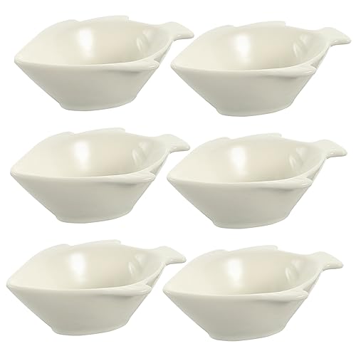 CIYODO 6pcs Fish Shaped Ceramic Dish Sauce Dip Bowls Serving Dish Mini Appetizer Plates Japanese Snack Condiment Dishes Sauce Bowl Small Soy Sauce Tray Snack Bowl Cat Plate Ceramics White
