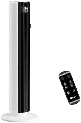 LEVOIT 20dB Silent Tower Fan with Remote Control, 7.9m/s Powerful Fan with DC Motor, 26W Energy, 4 Modes 12 Speeds 12H Timer, Advanced Sleep Mode, Front Display, 90° Oscillation