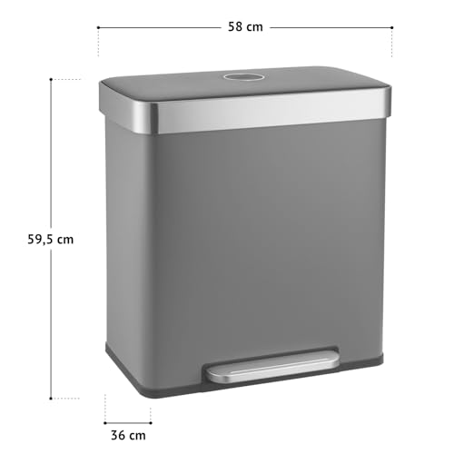 SVITA LT2X30 Mülleimer 60 Liter Treteimer Tretmülleimer Abfalleimer 2 Fächer je 30 Liter freistehend mit Deckel Softclose-Deckel inkl. Inneneimer Grau – Bild 7