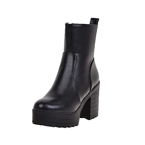Women's Fashion Platform Slip On Booties Chunky Block High Heels Chelsea Boots Fashion Lug Sole Dressy Short Boots