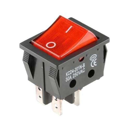 TSIOHKBS KCD4-201 ON Off 30A/250V 16A/250V Heavy Duty 4 Pin T85 Rocker Switch with Light 12V 24V 110V 220V 380V (Red,220V 30A)