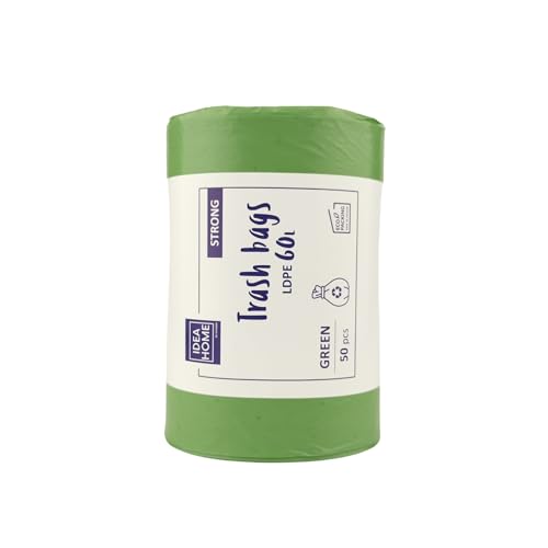 IDEA HOME 50 Unidades Bolsas de Basura LDPE para Reciclar - Extra Resistentes Bolsas Basura Separación de Residuos, Fuerte, 60L, Verde