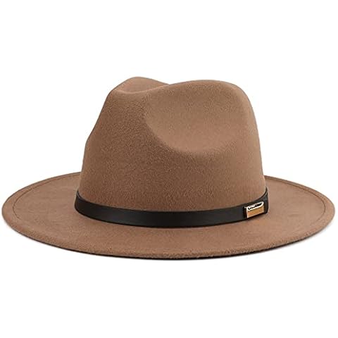 Melesh Women Classic Wide Brim Fedora Hat with Belt Buckle Felt Men Panama Hat - brown - One size Cover