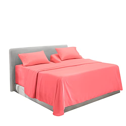 Image of Hearth & Harbor Extra Deep Pocket 5-Piece Bed Sheets Set - Super Deep Fitted Sheet 18 - 24 inces Depth, Fits High Profile Mattresses with Toppers, Split King, Coral Pink