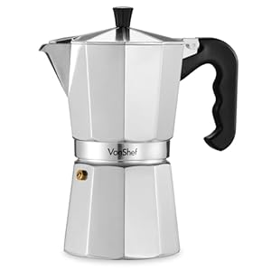VonShef Stovetop Coffee Maker, 9 Cup Aluminium Italian Espresso Maker, 450ml Gas & Electric Stove Top Moka Pot with Replacement Gasket & Filter