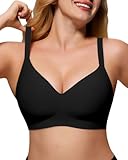 As Fairy Wireless Push Up Comfort Bra for Women with Soft Support Seamless Stretch Full Coverage Everyday Bras Black 34C