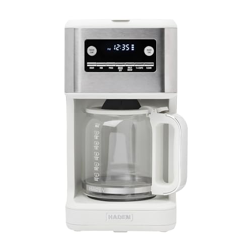 HADEN Generous Brew 14 Cup Coffee Maker with 120 Minute Keep Warm Delay Brew Adjustable Strength Programmable Clock and Anti Drip Ivory/Chrome
