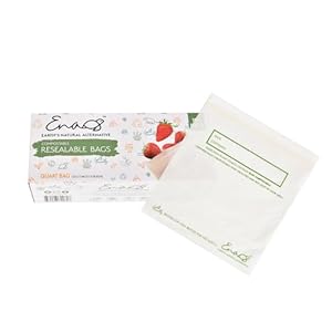 100% Compostable Food Storage Bags [Quart 100 Pack] Eco-Friendly Freezer Bags, Resealable Bags, Heavy-Duty, Reusable, Off-White by Earth’s Natural Alternative
