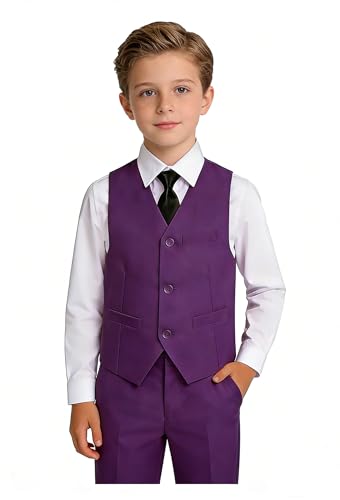 Image of YuanLu Toddler Boys Formal Suits Set,Vest Pants Dress Shirt and Tie for Kids Boy Wedding Ring Bearer Oufit