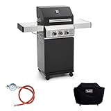 grill gusseisen reinigen Gas-Grill mit hochwertigem Grillrost aus Gusseisen und Flaschenhalter für Gasflaschen von 5-11kg (Ø 32cm) im praktischen Set mit Gasdruckregler und Abdeckhaube