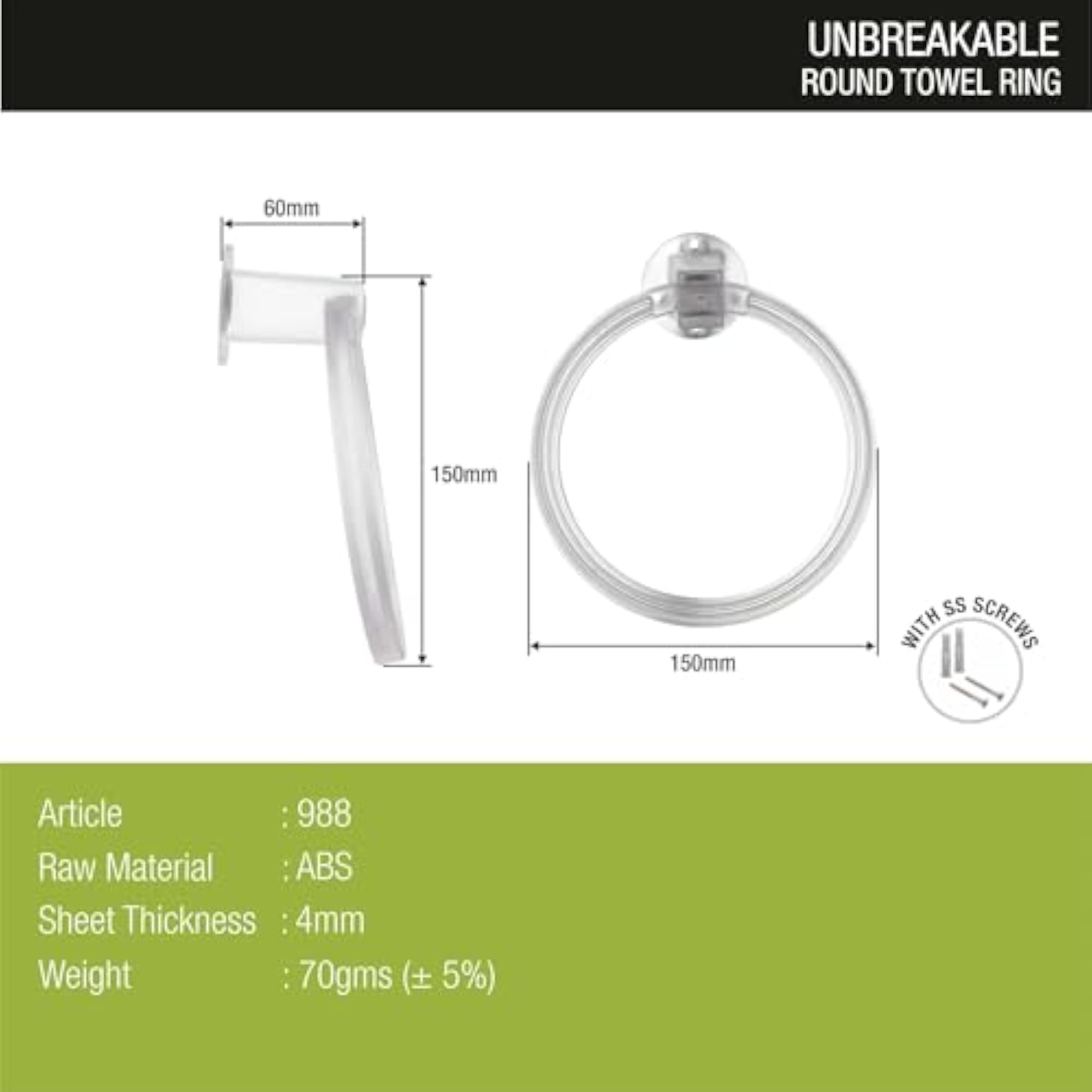 Unbreakable ABS Towel Ring, Wall Mounted Holder