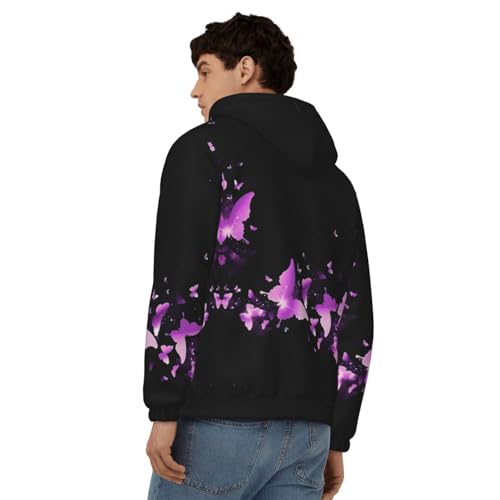 Sweat à capuche violet zippé imprimé papillon EdWal homme - 3