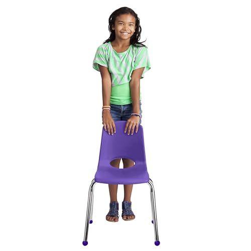 Image of FDP 16 inch School Stack Chair, Stacking Student Seat with Chromed Steel Legs and Ball Glides; For In-Home Learning or Classroom - Contemporary /Purple (4-Pack), 14007-CTPU