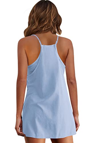 Panadila Womens Summer Sleeveless Mini Dress V Neck Spaghetti Strap Sundress Athletic Short Dress with Pockets4