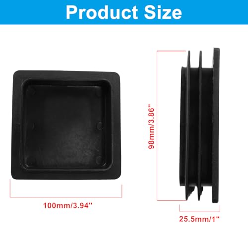 Image of Bonsicoky 4 inch Square Plastic Plugs, Black, 8 Pack | Tubing End Caps, Insert for Square Tube, Furniture Legs