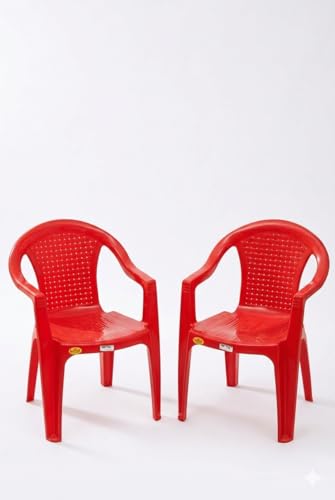 Image of National Plastic Since 1952 Pune Plastic Chair (Pack of 2) - Red | Strong & Durable | Armless | Indoor & Outdoor Use
